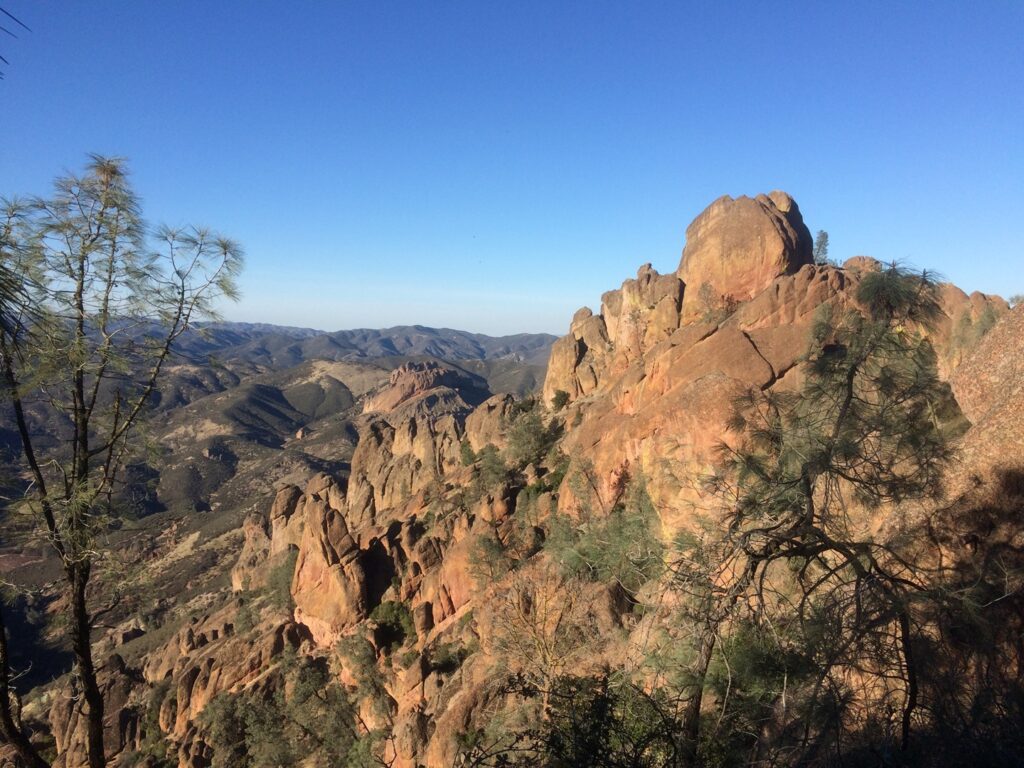 A clear blue sky over High Peaks in Pinnacles National Park, a must see spring national park