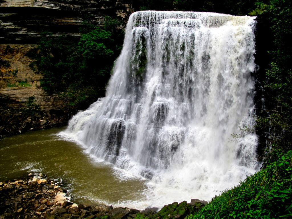 Burgess Falls at full volume in the summer is clearly one of the best waterfalls in Tennessee